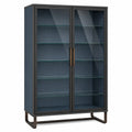 Vitrina de Madera con Puertas de Vidrio Templado y Marco Metálico Azul 180cm x 90cm x 40cm