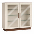 Vitrina de madera y vidrio templado con estantes ajustables 120x140x40 cm Crema/Nogal