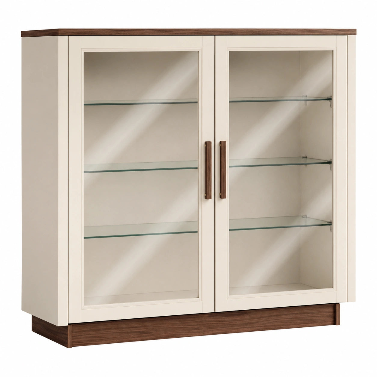 Vitrina de madera y vidrio templado con estantes ajustables 120x140x40 cm Crema/Nogal