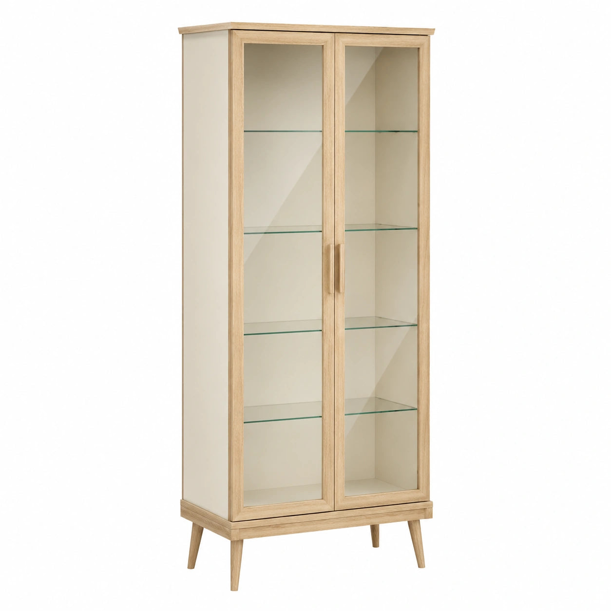 Vitrina de Madera y Vidrio Templado de 2 Puertas Beige
