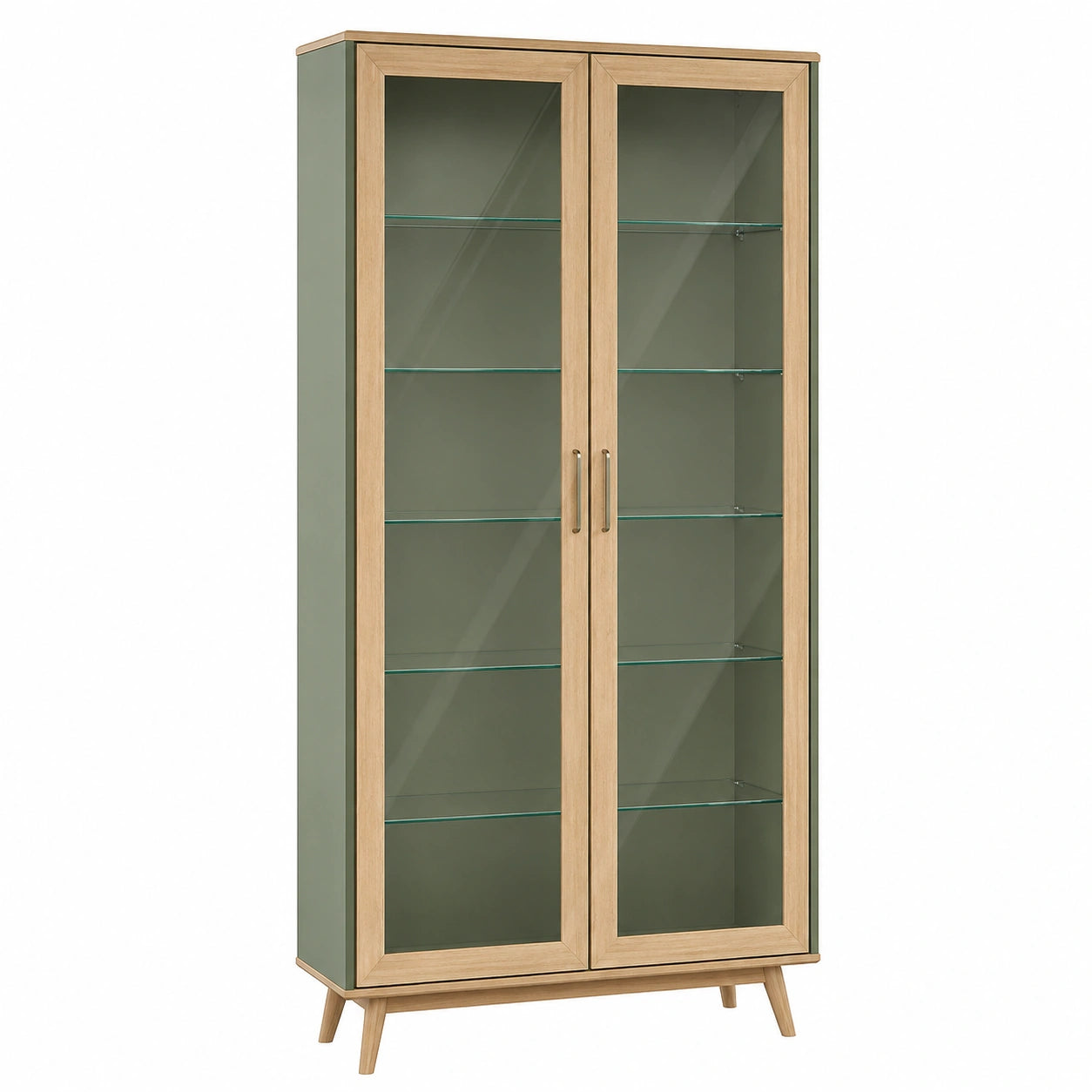 Vitrina de Madera de Roble y Vidrio Templado 180cm x 80cm x 35cm Verde
