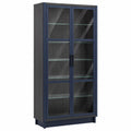 Vitrina de madera con puertas de vidrio templado azul 180x90x40cm