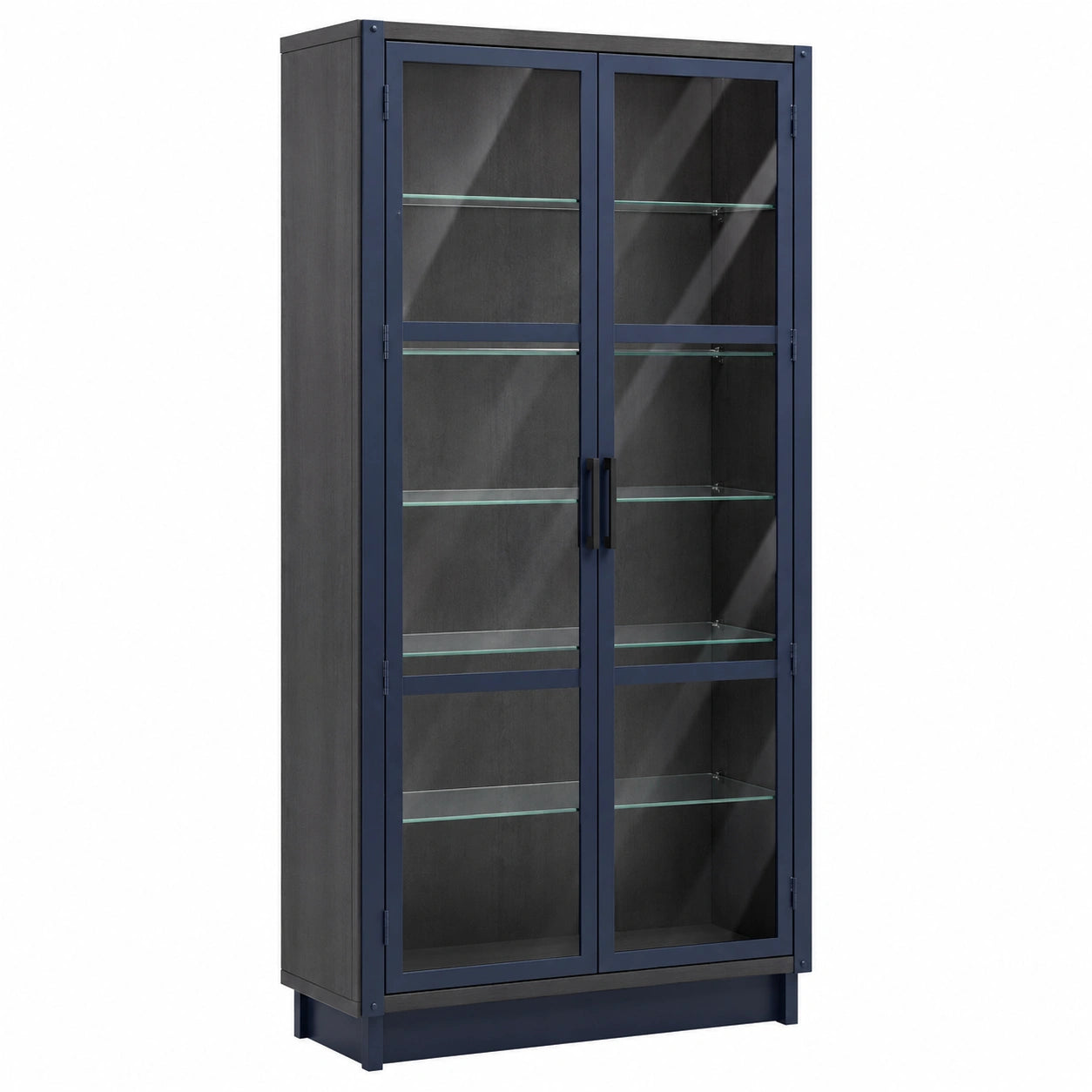 Vitrina de madera con puertas de vidrio templado azul 180x90x40cm
