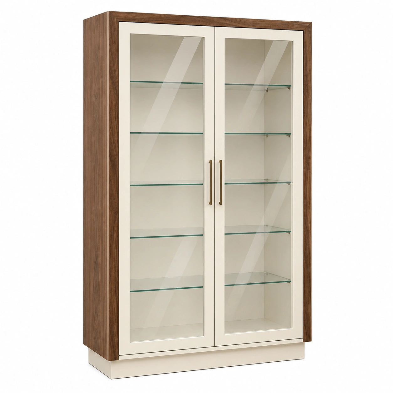 Vitrina de Madera con Puertas y Estantes de Vidrio Templado Blanca y Madera