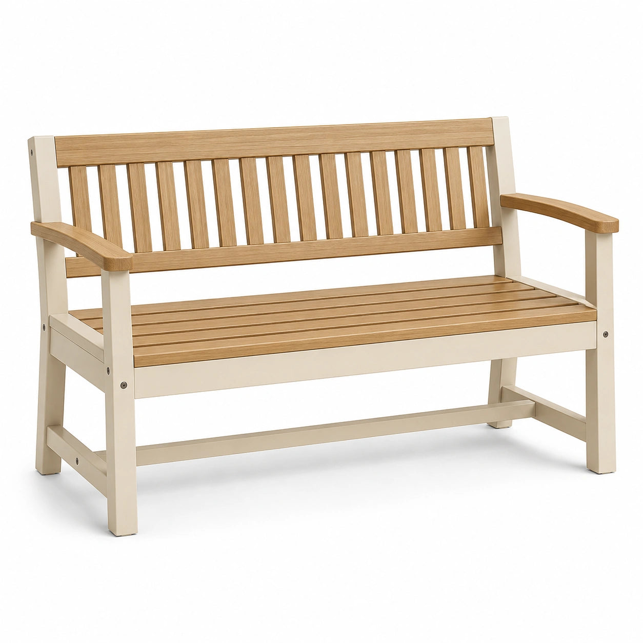 Banco de madera de acacia y metal crema para exteriores