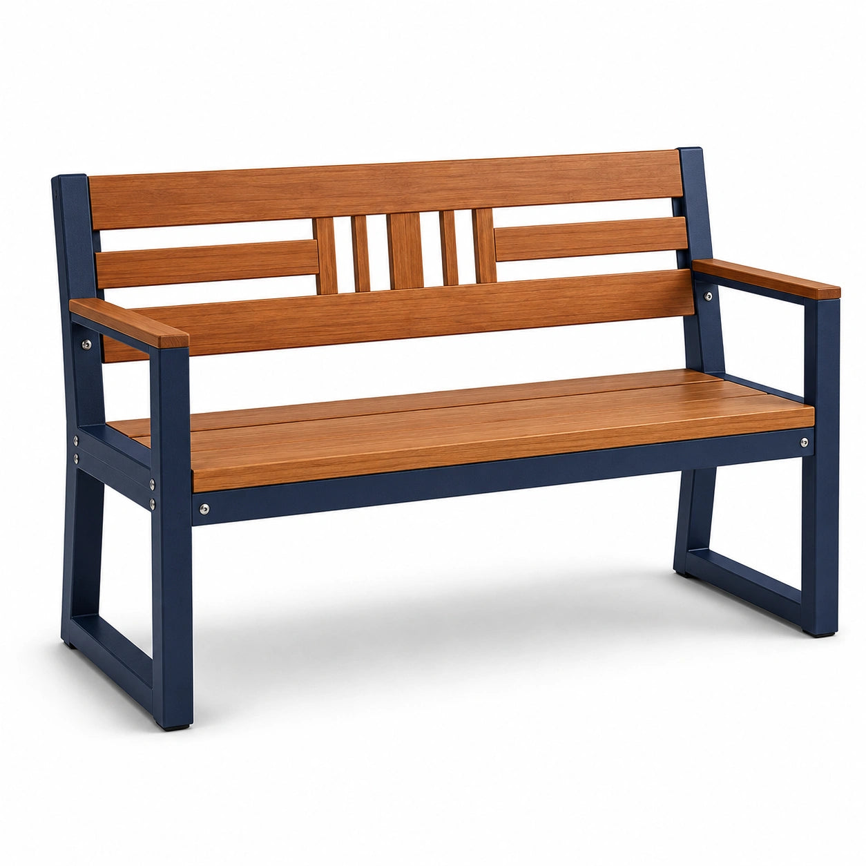 Banco de jardín de madera de acacia y metal azul 120 cm