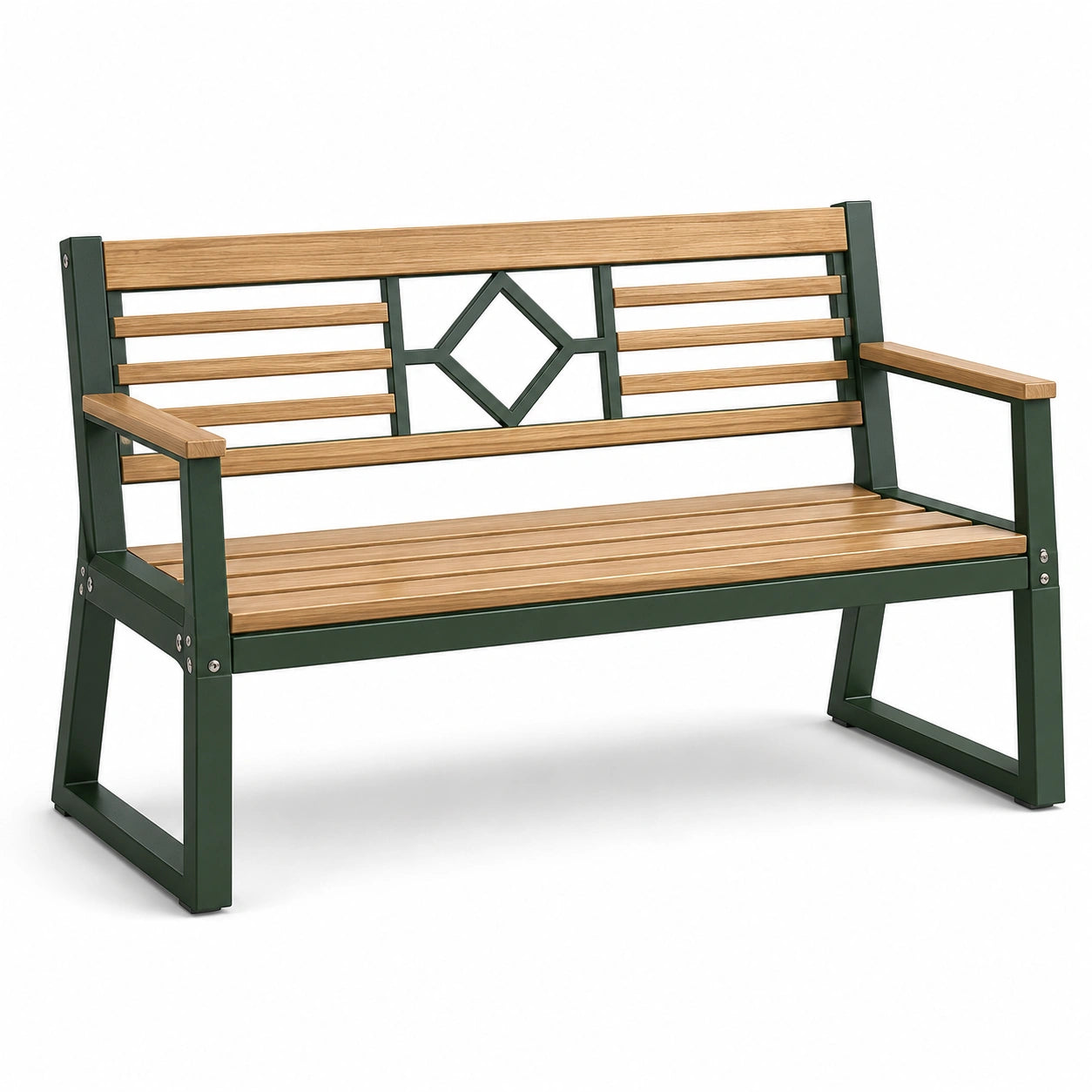 Banco de Madera de Acacia y Acero Verde para Exterior 120x60x80 cm
