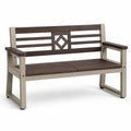 Banco de metal y madera plástica marrón para exterior 120cm