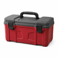 Caja de herramientas de plástico rojo y negro con cierres de seguridad