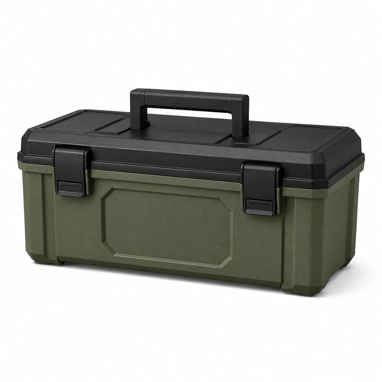 Caja de herramientas de plástico verde y negro