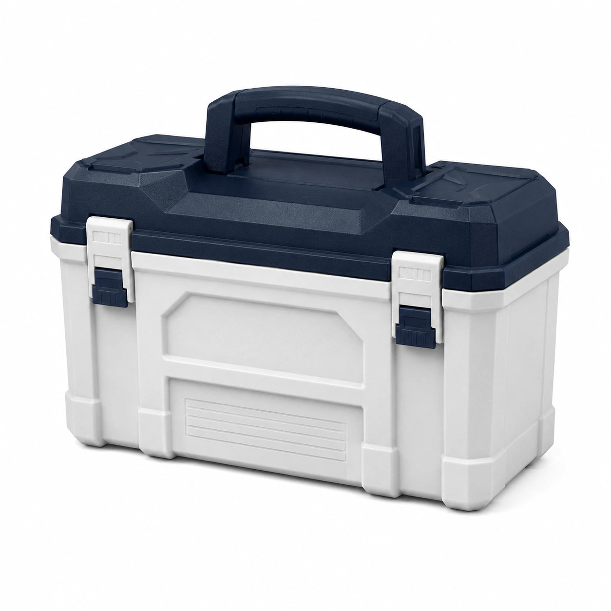 Caja de herramientas de polipropileno azul y blanco