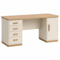 Escritorio de Madera Contrachapada con Cajones y Armario, Beige, 140x60x75 cm