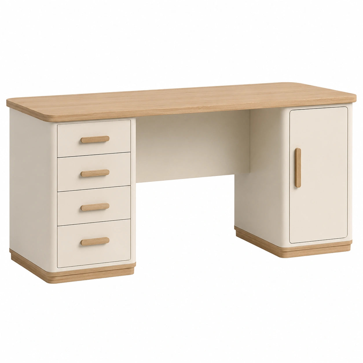 Escritorio de Madera Contrachapada con Cajones y Armario, Beige, 140x60x75 cm