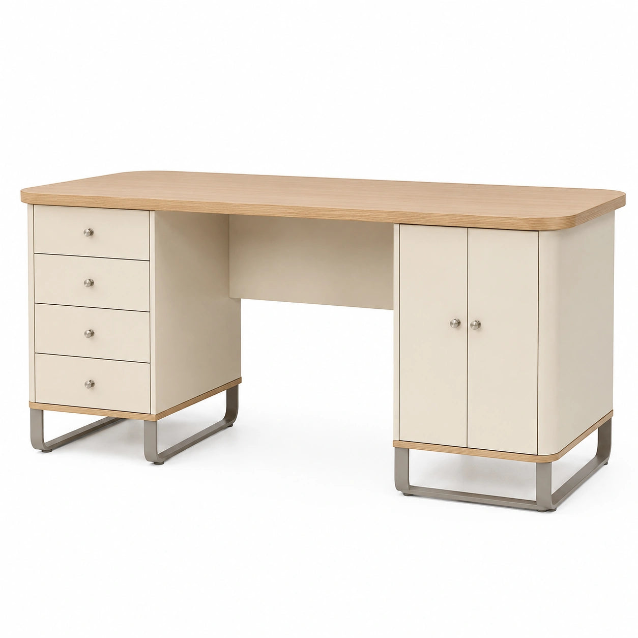 Escritorio de madera y metal con almacenamiento, Beige, 150x60x75 cm