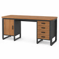 Escritorio de Madera de Roble y Metal con Cajones 150x60x75 cm