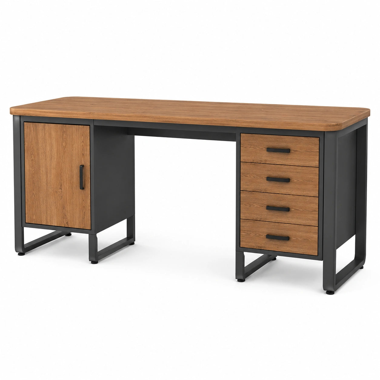 Escritorio de Madera de Roble y Metal con Cajones 150x60x75 cm