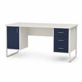 Escritorio de Madera MDF con Cajones y Gabinete 120x60x75 cm Blanco y Azul