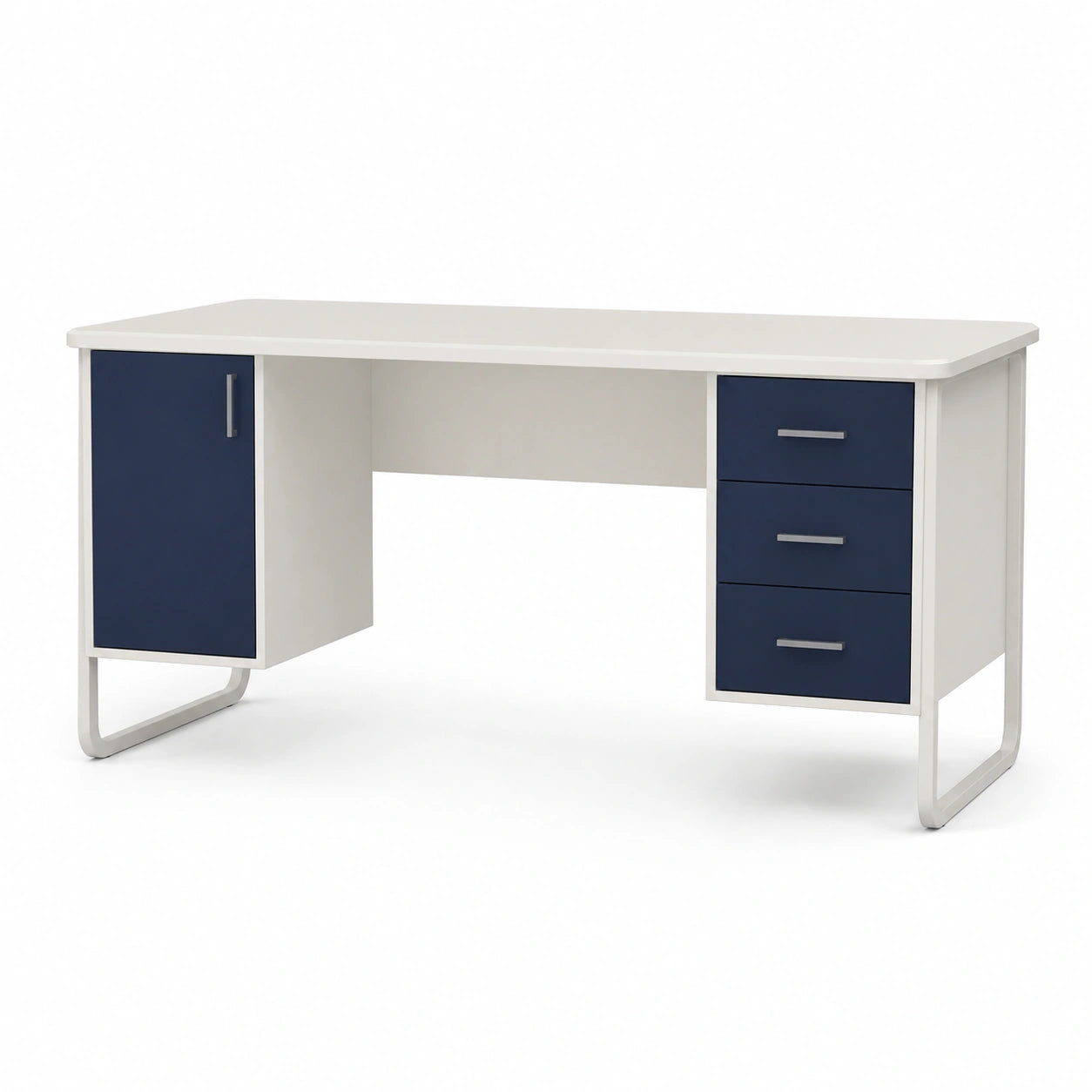 Escritorio de Madera MDF con Cajones y Gabinete 120x60x75 cm Blanco y Azul