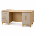 Escritorio de madera con cajones y armario beige