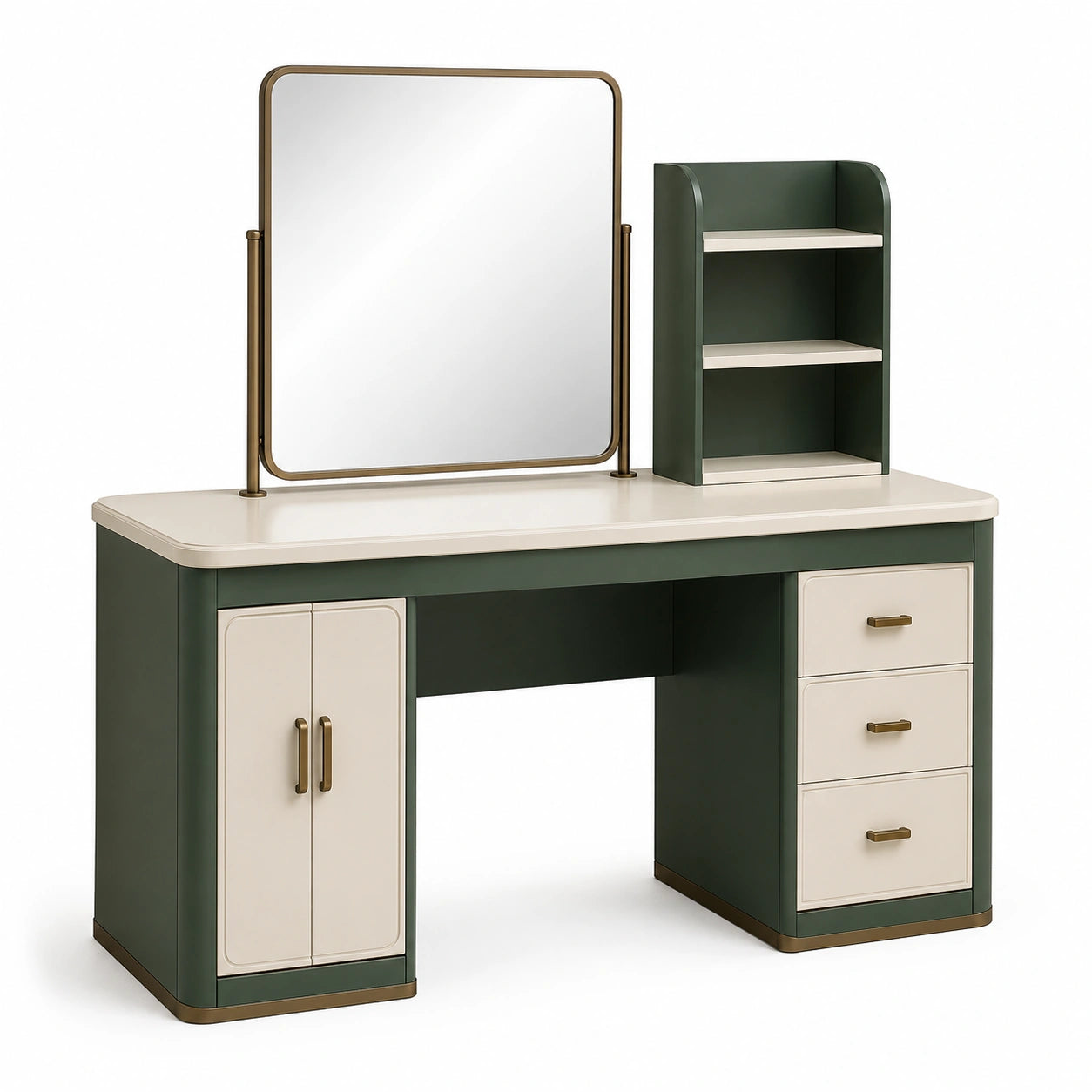 Tocador de madera con espejo y almacenamiento Verde/Beige