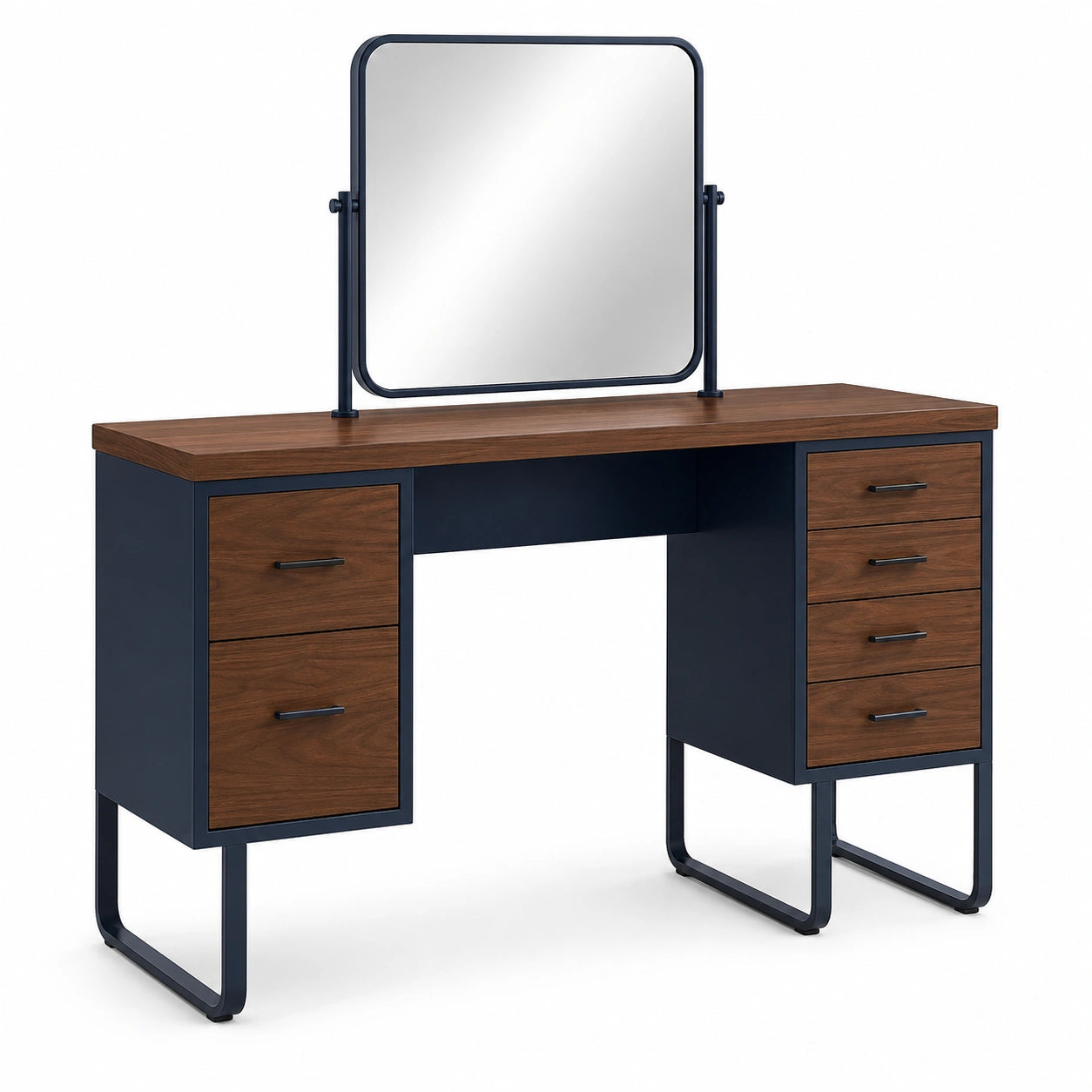 Tocador de Madera y Metal con Espejo Ajustable, Marrón y Negro