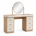 Tocador de Madera con Espejo Redondo y Cajones de MDF 140x45x75 cm