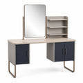 Tocador con Espejo Rectangular de Madera y Metal con Estantes Beige y Azul Oscuro