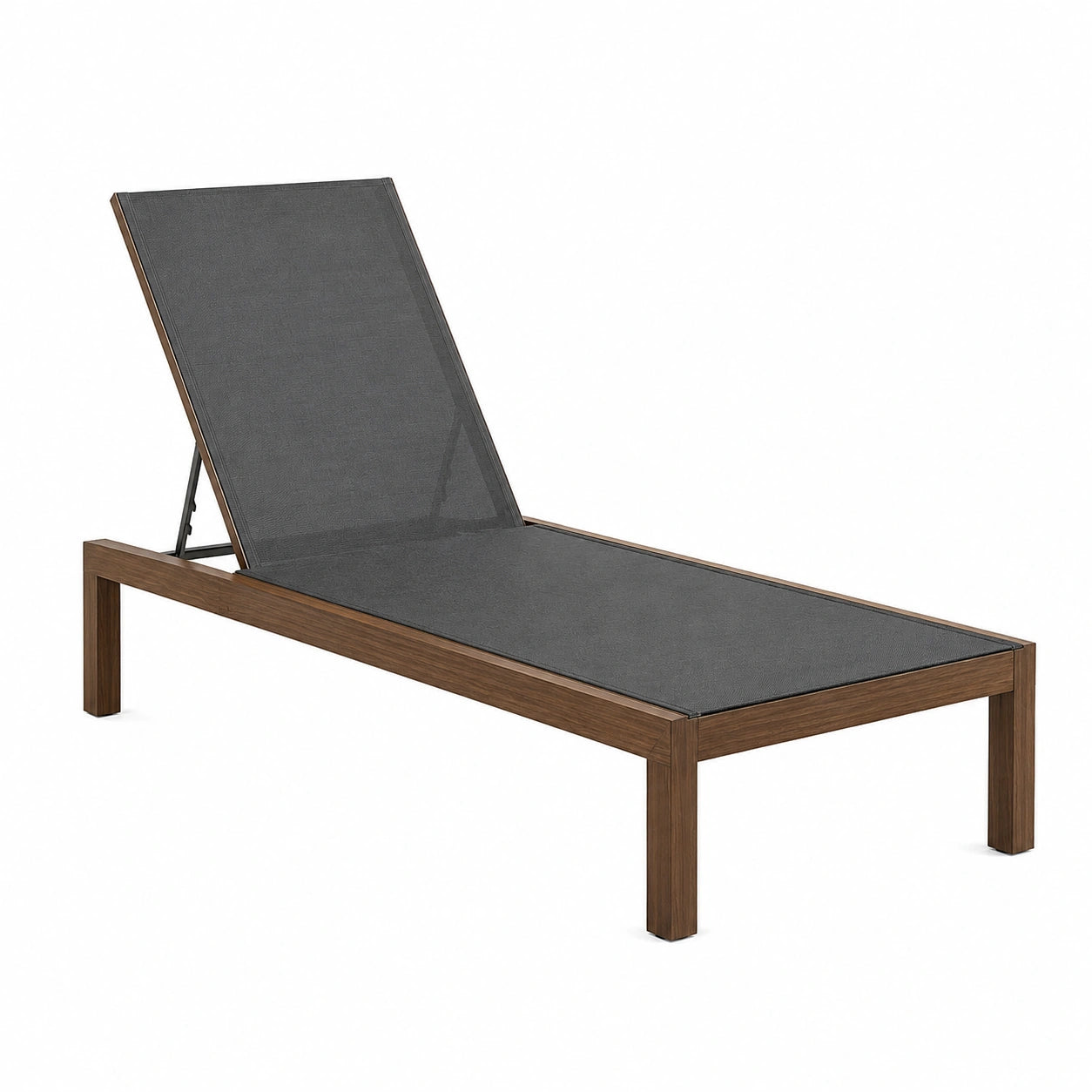 Tumbona con estructura de madera y textilene gris