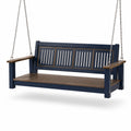 Columpio de Banco de Madera y Metal Azul Marrón con Cadenas 120cm