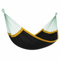 Hamaca de Algodón Negro y Amarillo con Cuerdas Verdes