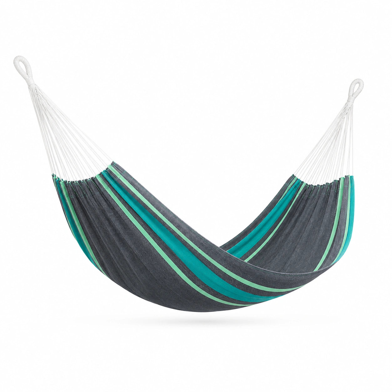 Hamaca de Tela Rayada para Exterior 200x150 cm Verde/Azul/Gris
