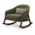 Silla mecedora de poliéster verde con estructura de madera de nogal