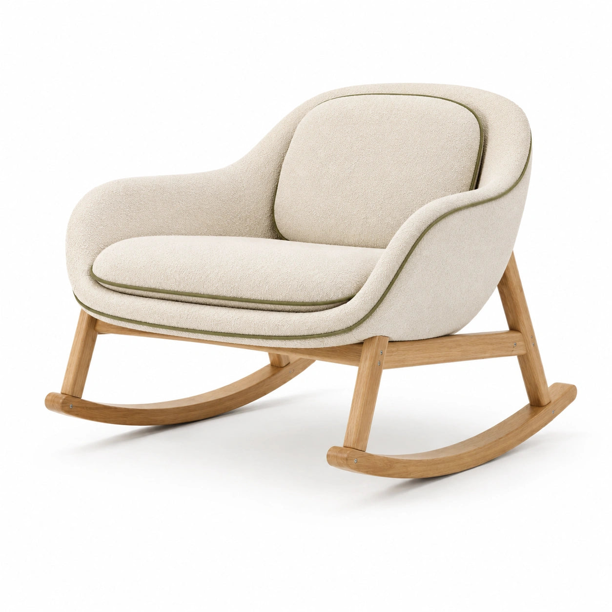 Sillón mecedora de tela y roble beige 80x85x75 cm