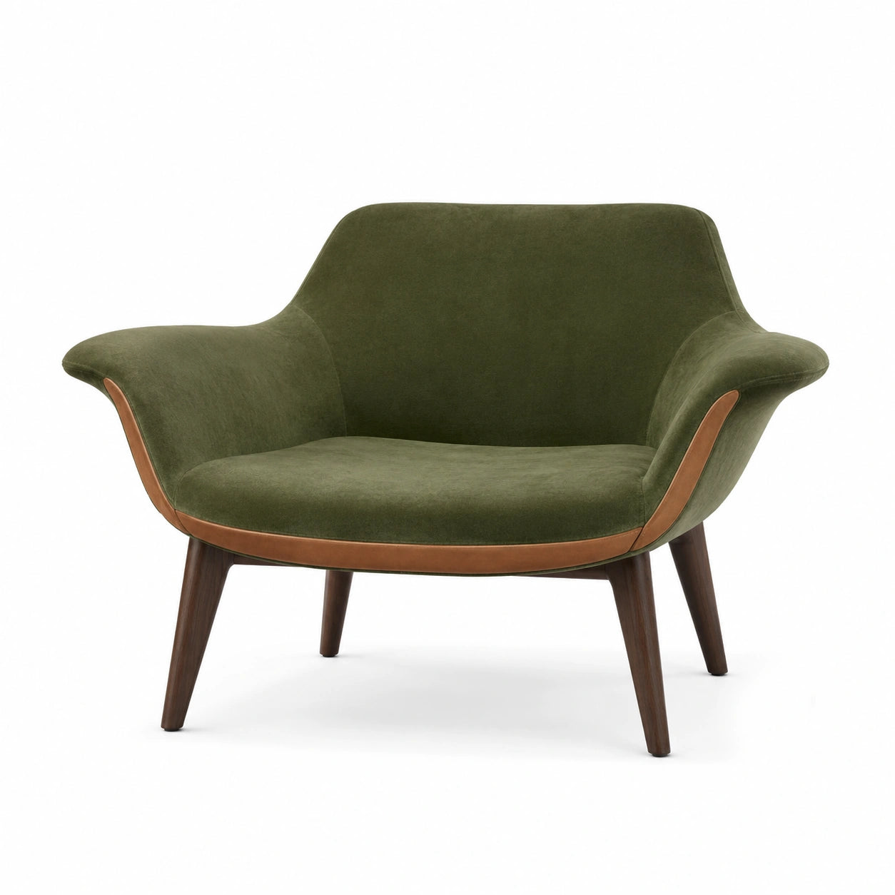 Sillón de Tela Verde con Patas de Madera Maciza