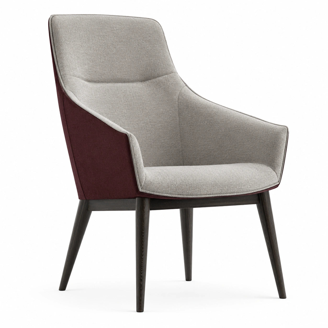 Sillón de Tela Gris y Burdeos con Patas de Roble