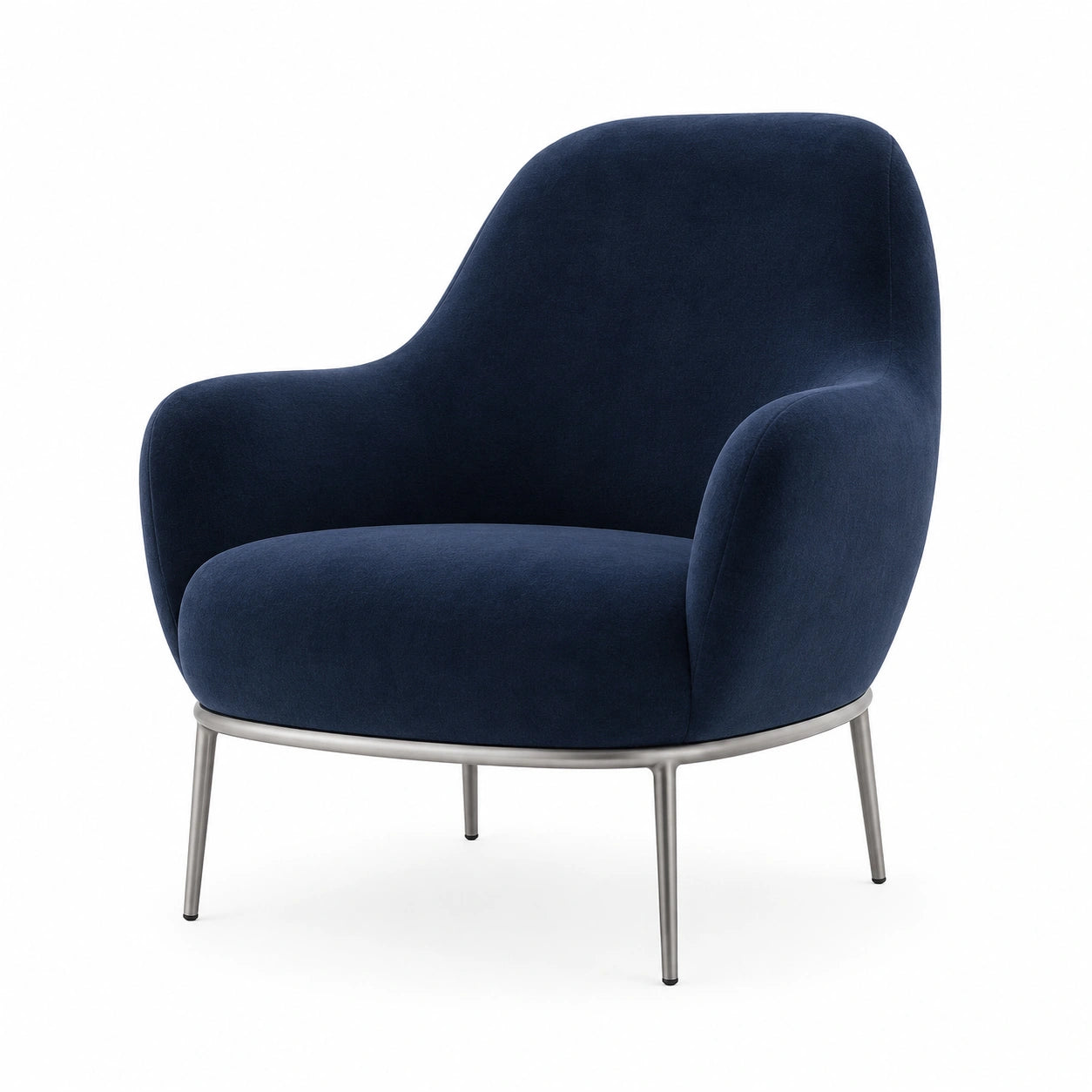Sillón de Terciopelo Azul Oscuro con Patas de Metal