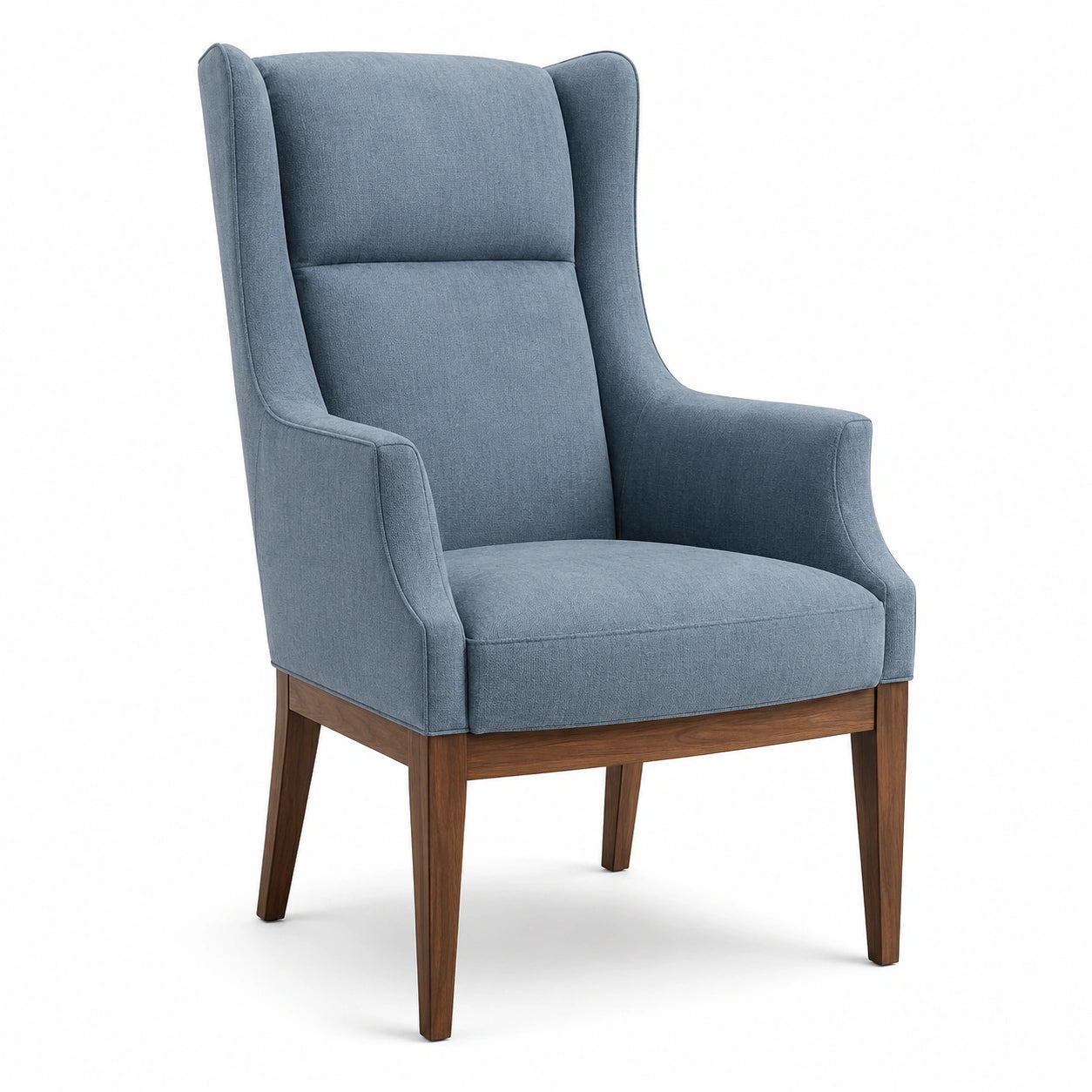 Sillón Orejero Tela Azul Estructura de Madera