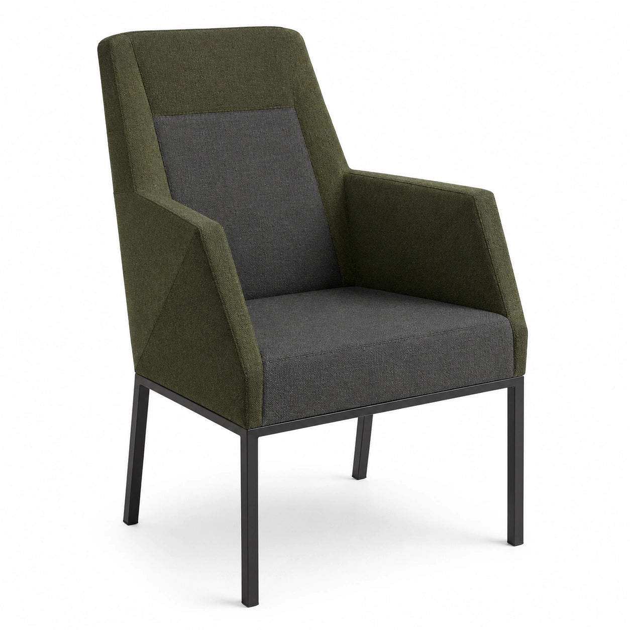 Sillón de tela poliéster verde/gris con estructura de metal 85cm x 60cm x 70cm