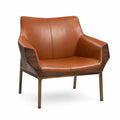 Sillón de Cuero Marrón con Estructura de Madera y Patas Metálicas