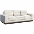 Sofá de 3 plazas de tela beige/gris con base de madera