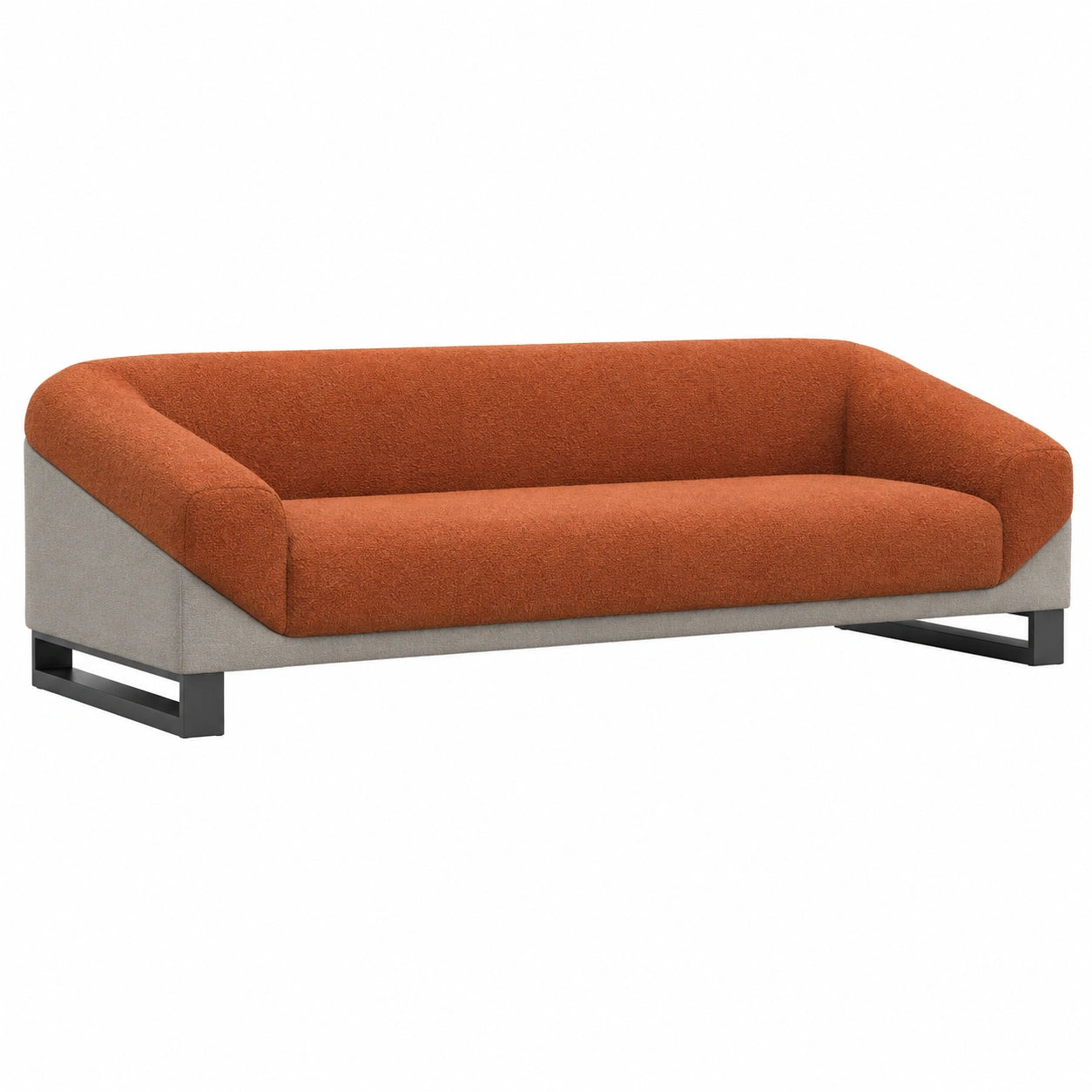 Sofá de tela poliéster naranja y gris con base metálica de 210 cm